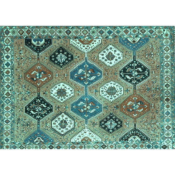 Ahgly Company Machine Washable Indoor Rectangle Persian Turquoise Blue Traditional Area Rugs, 5' x 7'