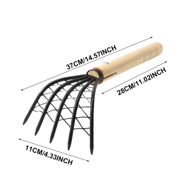 JJKBVCLO Rake With Mesh Mesh 15 Inch Japanese Hand Rake 5 Teeth Steel Clam Long Handle Clam Excavator With Flat Cowhine Rope For Digging Seafood Accessories Light Strong Compact