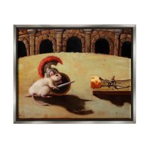 Mouse Vs Mousetrap Funny Battle Animals & Insects Painting Luster Gray Framed Art Print Wall Art