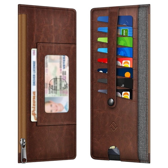 Tarjeta de crédito Wallet Fintie Slim con bloqueo RFID, gris y marrón