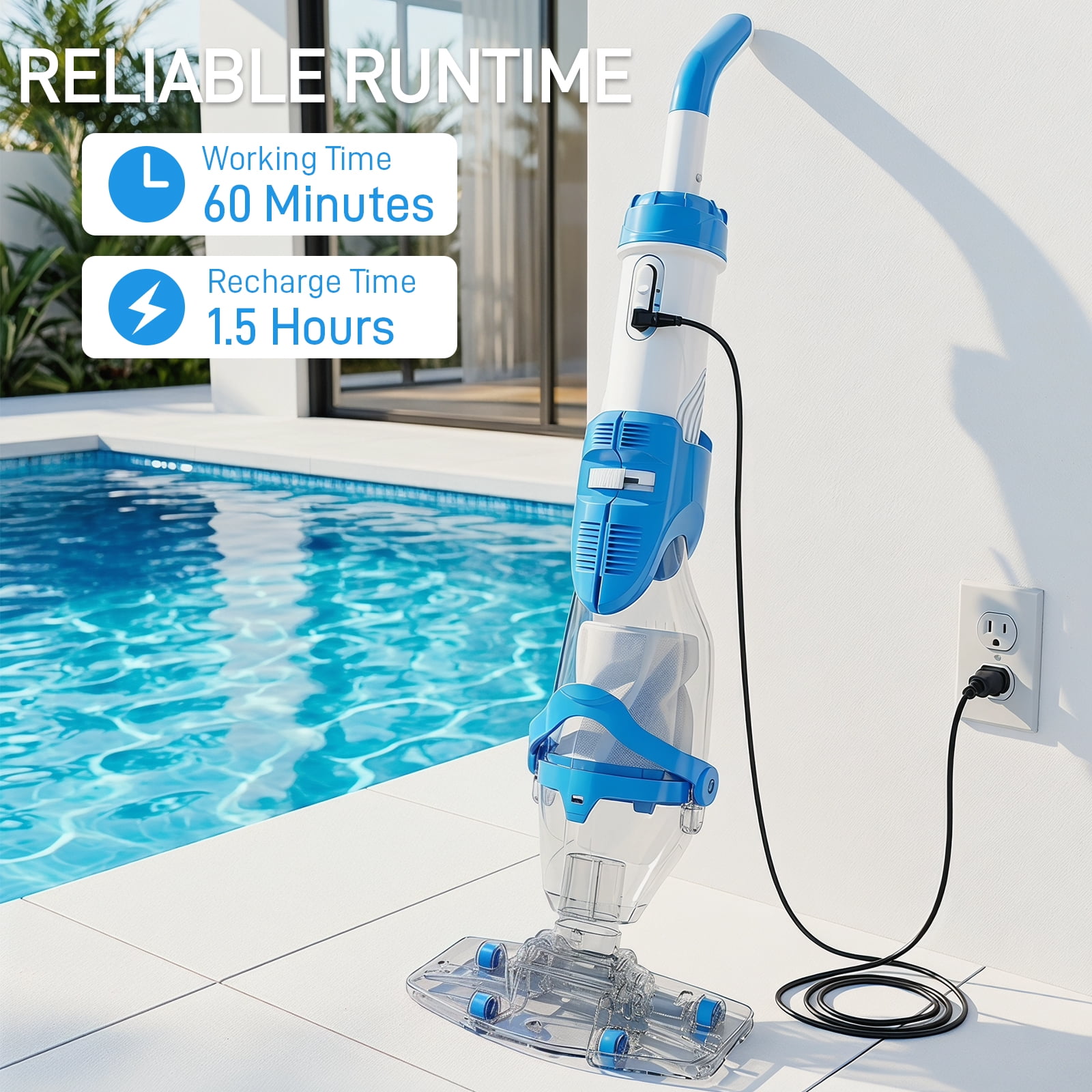 Ktaxon Cordless Pool Vacuum Cleaner with Adjustable Pole, Rechargeable Handheld Pool Cleaner, 18.5 GPM Suction, Dual Cleaning Modes, 2 Filters, for In-Ground Pools, Above-Ground Pools