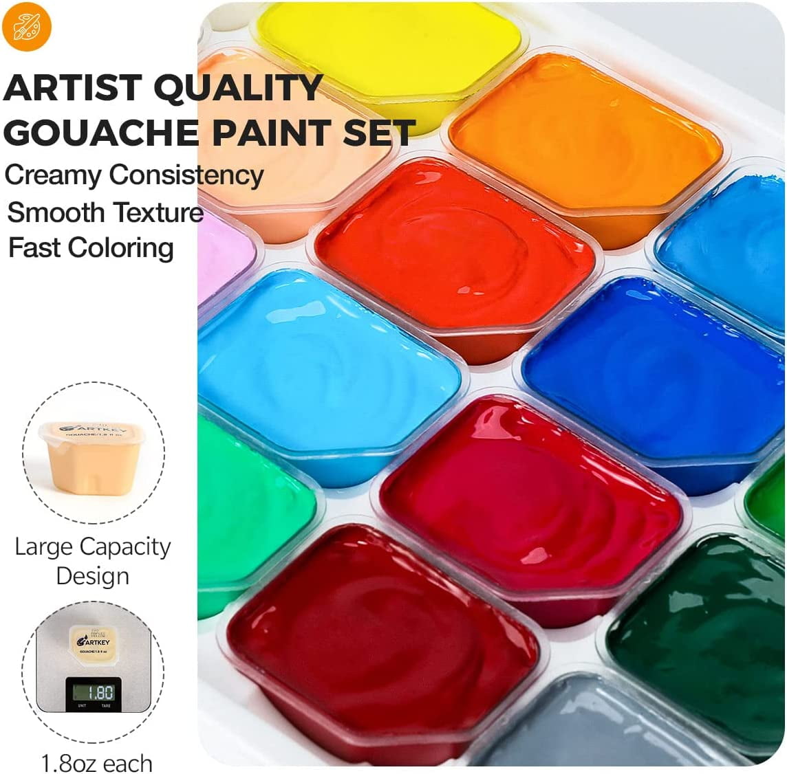 Artkey Watercolor Paint Set of 24 Colors (1.8-Ounce) for Adult, Toddlers, Kids 3+ Years Old