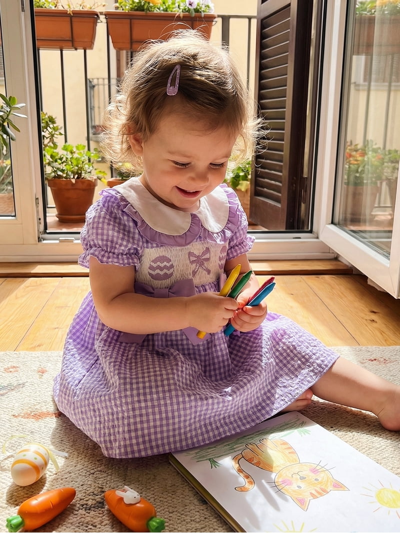 easter dress short sleeve HWWANBEI Toddler Little Baby Girl Easter Outfit Bunny Embroidery Smocked Dress Short Sleeve Doll Collar Bow Plaid Easter Dress Cute Summer Clothes,
