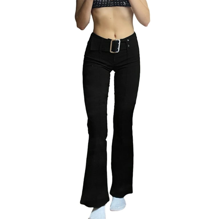 Y2K Black Flare Pants with Asymmetrical Overlay