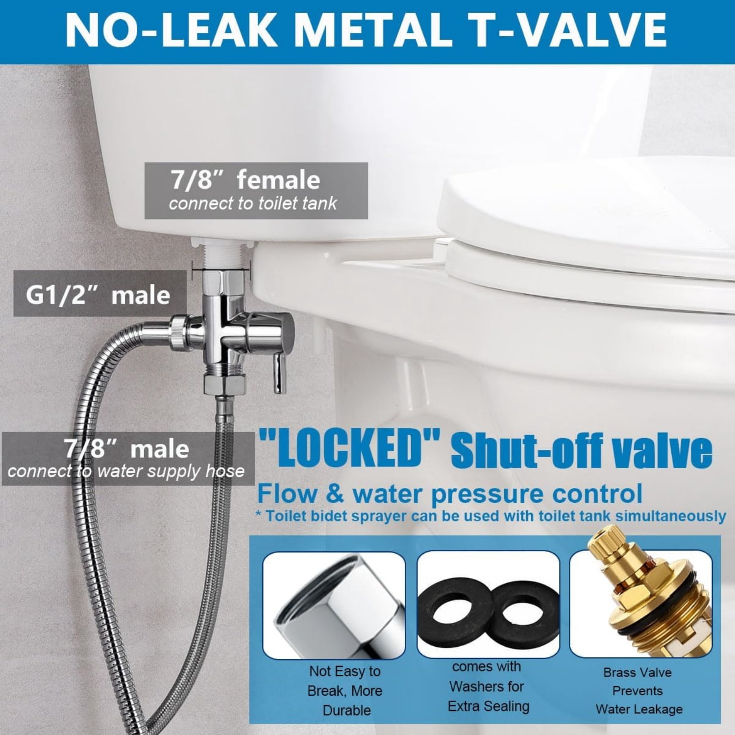 Handheld Bidet Sprayer for Toilet, All Metal Cloth Diaper Toilet Sprayer Bidet Attachment with Backflow Preventer, Adjustable Water Jet Spray, 7.2" Brass Hand Held Bidet Wand, Chrome