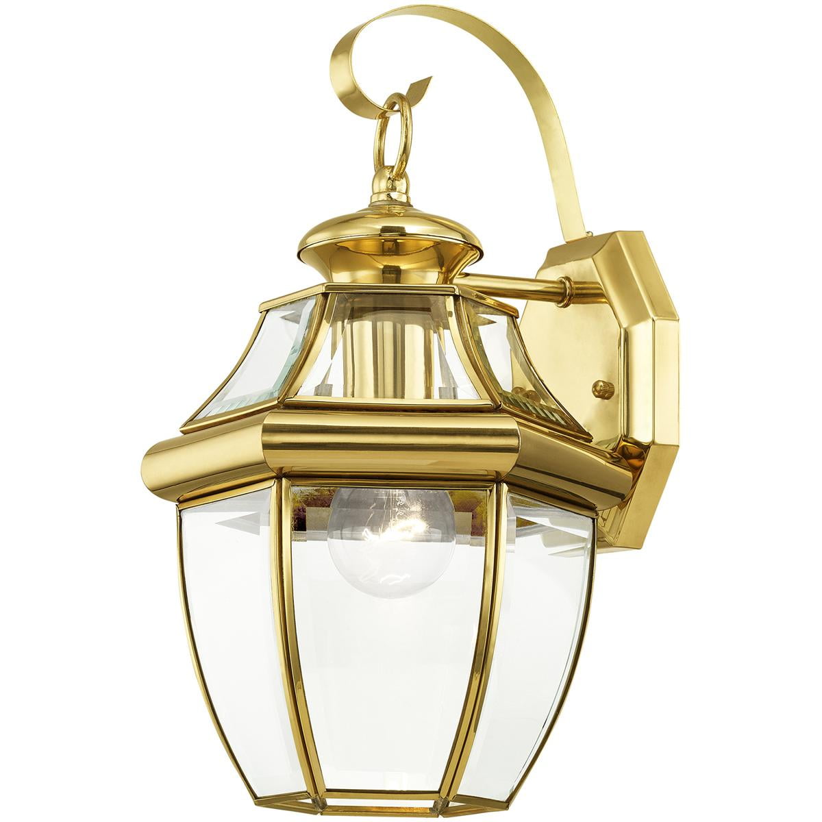 8.5 inch 1 Light Polished Brass Outdoor Wall Lantern Pendant Lighting Fixture with Clear Beveled Glass Shade backed with Hand Crafted Solid Brass material for patio, front porch, entryway and more