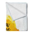 thumbnail image 2 of Saying Soft Flannel Fleece Blanket, Inspirational Phrase on Watercolors Irregular Set Motto Mindful Life Theme Image, Cozy Plush for Indoor and Outdoor Use, 50" x 60", Yellow Black, by Ambesonne, 2 of 5