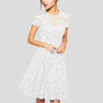 thumbnail image 2 of Womens Crew Neck Long Sleeve Spring Fall Dresses,Women's Summer Casual Solid Color O-neck Side Zipper Short-sleeve Stitching Lace With A-line Dress White, 2 of 7