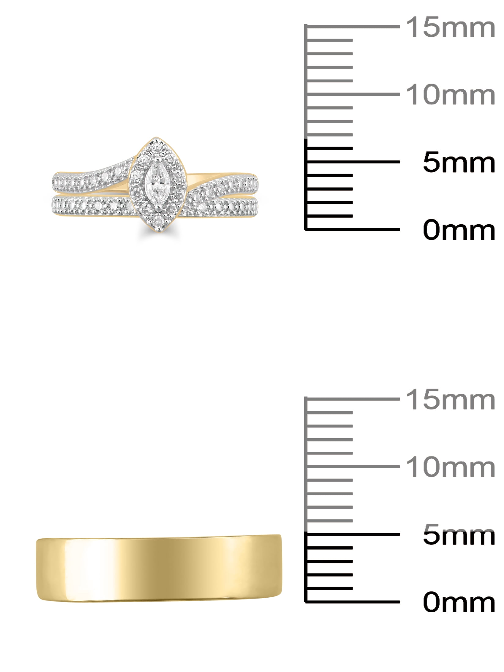 Brilliance Fine Jewelry 1/4 Carat Lab Grown Diamond Women & Mens Trio Set Ring 14K Gold Plated Silver