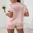thumbnail image 3 of Pyjama en Satin Soyeux pour Femmes, Manches Courtes, Boutonné, Ensemble de Détente, Tenue de Nuit, 2 Pcs, 3 of 4