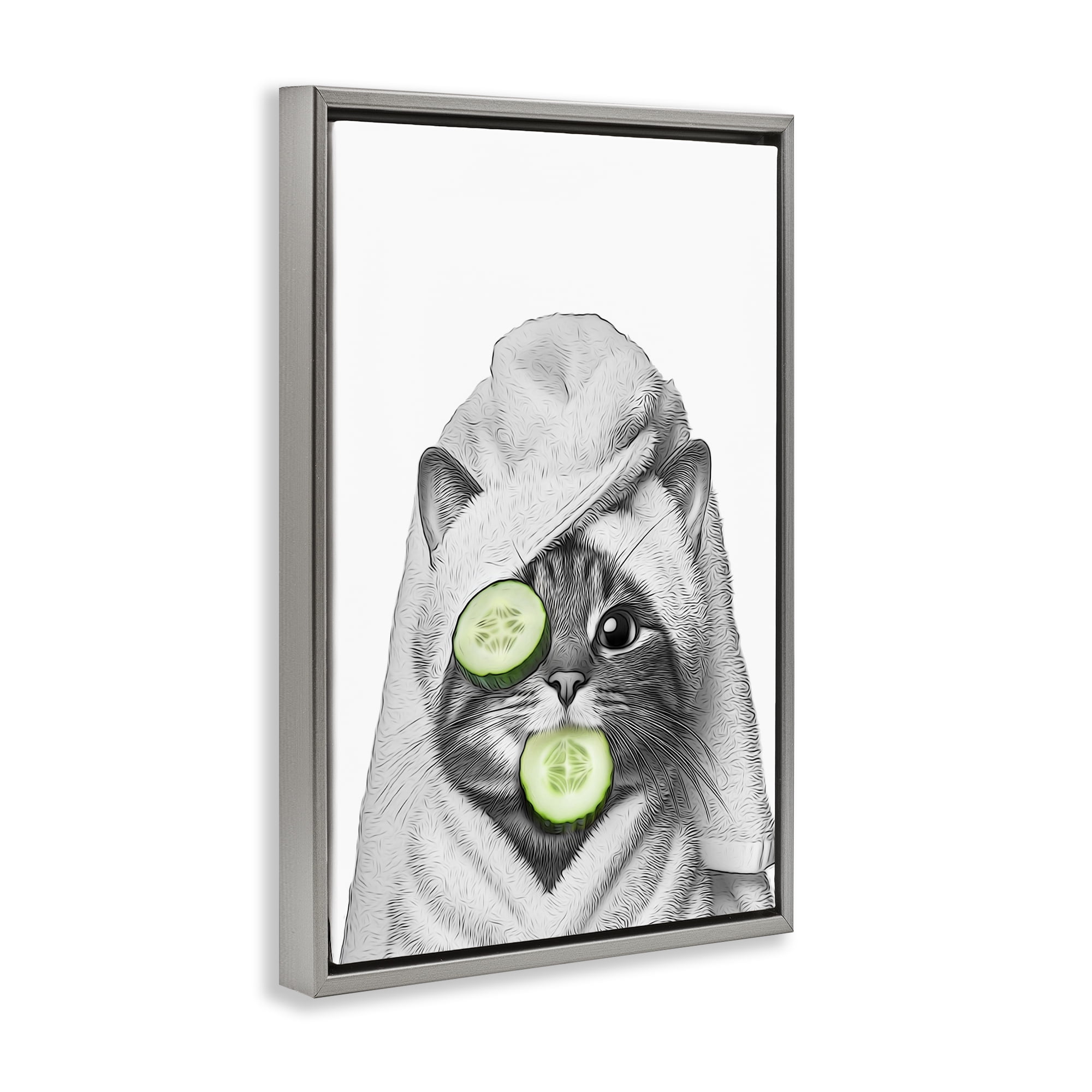 Stupell Industries Spa Bath Day Cat Typography Painting Gray Floater Framed Canvas Art Print Wall Art, 17 x 25