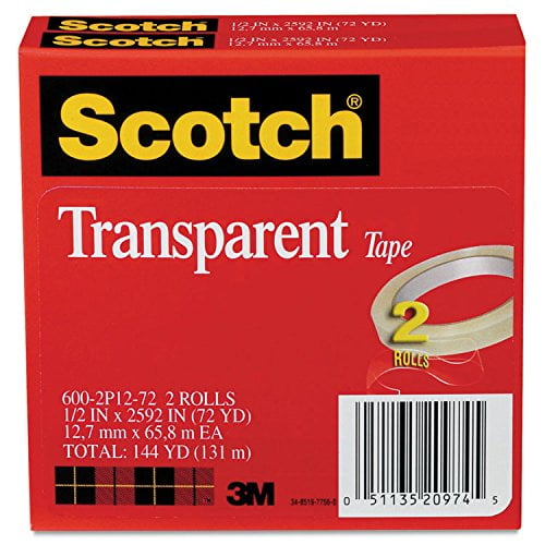 Scotch, MMM6002P1272, Transparent Tape - 1/2"W, 2 / Pack, Clear