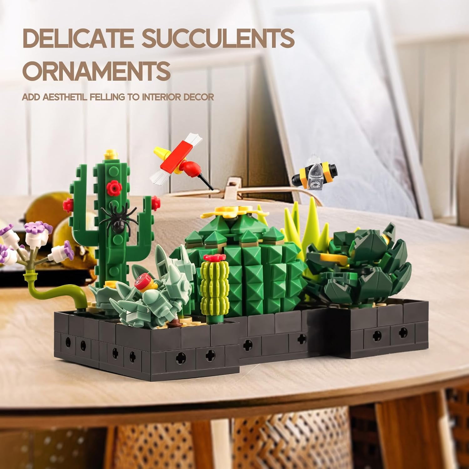 GZBrick Succulents Flowers Plant Botanical Building Sets Home