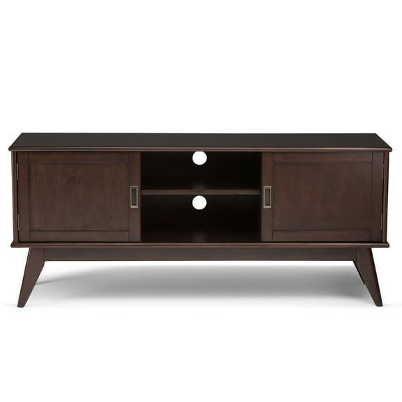 Draper 60 inch Wide Solid Wood Mid Century Low TV Stand in Medium Auburn Brown For TVs up to 65 inches