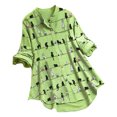 thumbnail image 1 of Blusa tipo camisa para mujer, casual, con estampado de gato, manga larga, 1 of 4