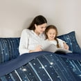 thumbnail image 5 of jejeloiu Galaxy Starry Sky Queen Comforter Set,Sequin Print Stripe Bedding Sets,Abstract Deepblue Ombre Bedding Comforter Set For Men Women,Microfiber Bedroom Decor Reversible,3-Piece, 5 of 8