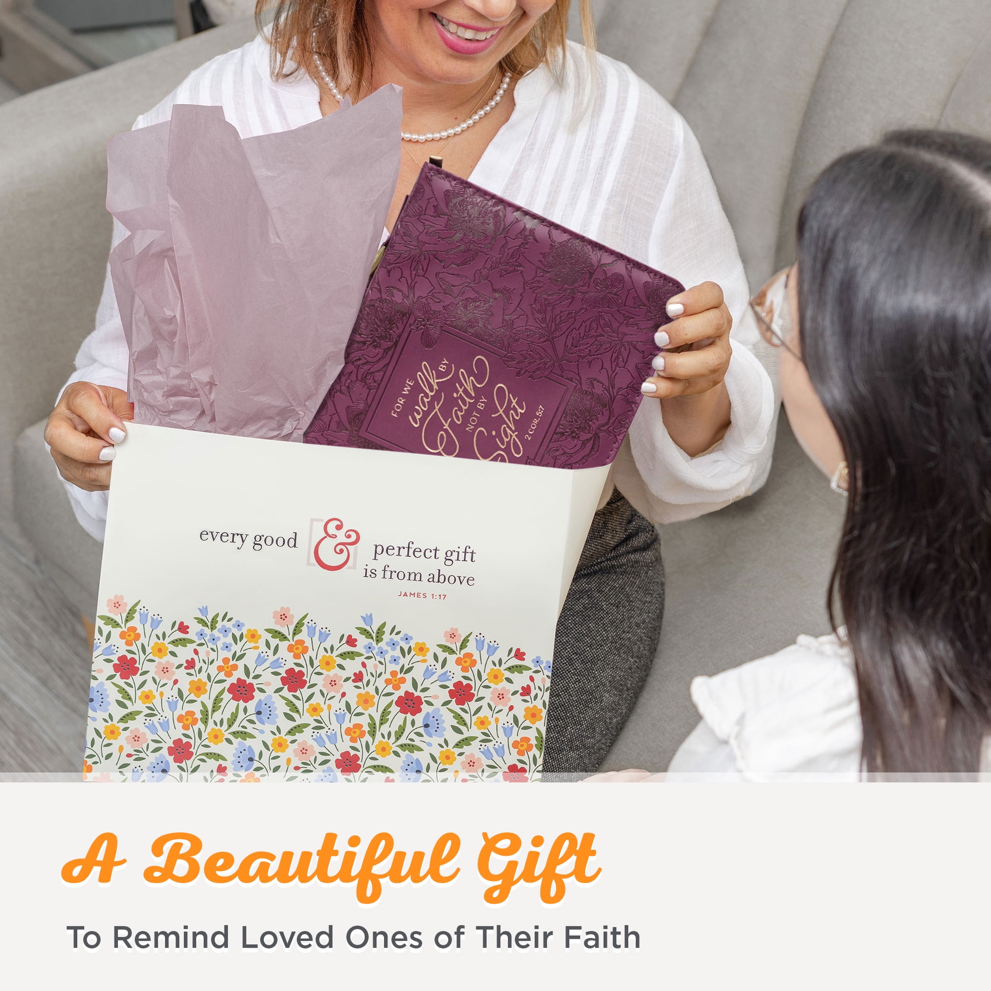 Christian Art Gifts Protective Maroon Floral Faux Leather Bible Cover Carry Case with Handle for Women: Walk by Faith - 2 Corinthians 5:7 Inspirational Bible Verse Zippered with Pocket, Large