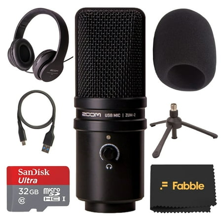 Zoom ZUM-2 Podcasting Bundle – USB Condenser Microphone, Headphones, Tripod Stand, Foam Windscreen, USB Cable, 32GB microSDHC Card w/ Adapter & Cleaning Cloth