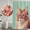 thumbnail image 3 of Sunglasses Cat Bathroom Shower Curtains with Hooks, Retro Funny Cat Green Background Waterproof Fabric Washable Shower Curtain for Home Hotel Bathtub Decor 72x72 Inch, 3 of 9