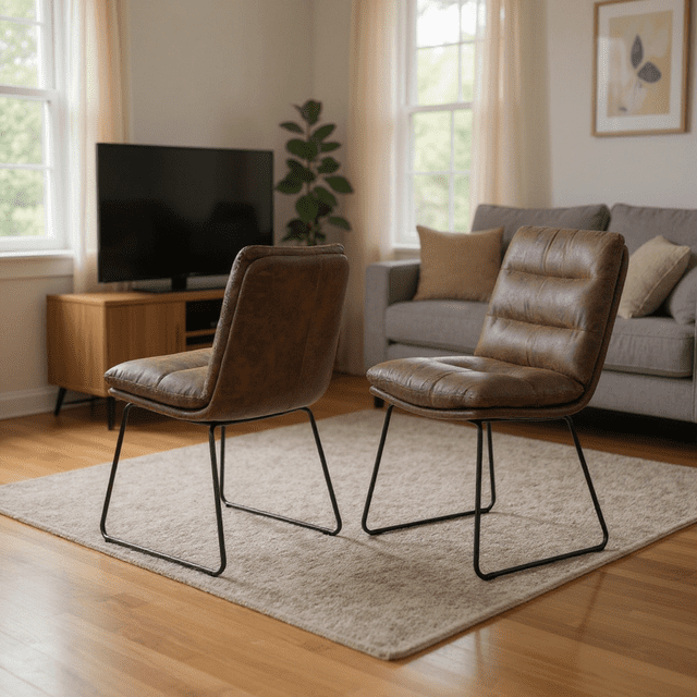 Homy Casa 2 Piece Dining Chairs with Silver Metal Sled Legs and Thick Channel Tufted Upholstery