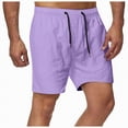 thumbnail image 3 of KPOPLK Mens Elastic Waist Drawstring Shorts Casual Classic Fit Stretch Flat Front Shorts with Pockets Size XL,Purple, 3 of 6