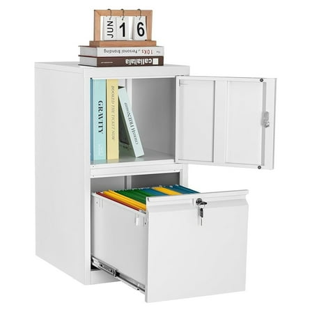 WDZS 1 Door 1 Drawer File Cabinet with Lock, Metal Office Filing Cabinets for Home Office,Storage A4/F4/Letter/Legal,White,Easy Assemble