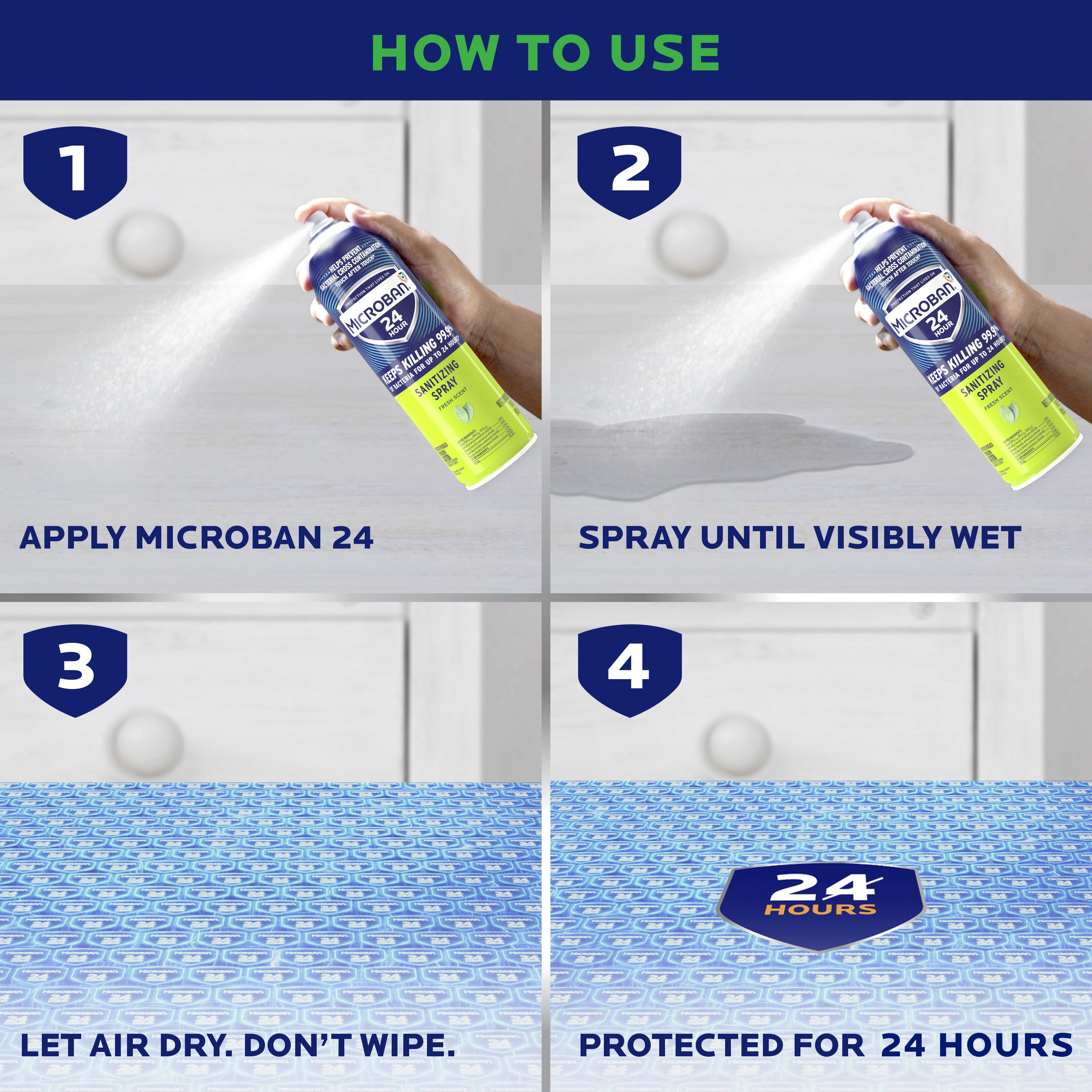 Microban 24 Hour Disinfectant Sanitizing Spray, Fresh Scent, 1 Can, 15