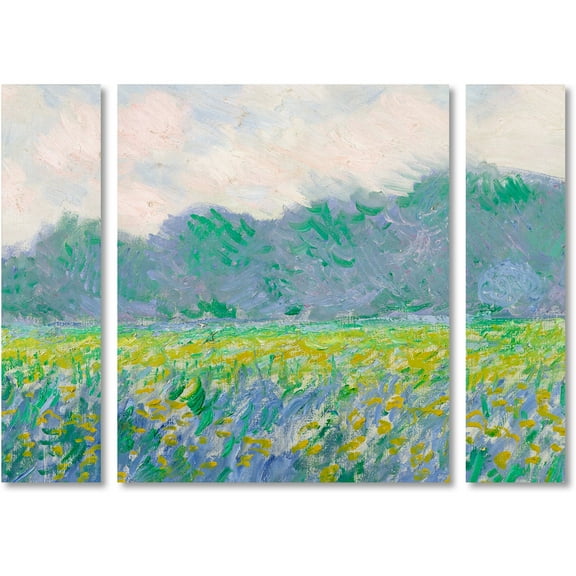 Trademark Fine Art "Field of Yellow Irises" Canvas Art by Claude Monet Three Panel Set