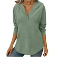 thumbnail image 7 of Felirenzacia Women's Long Sleeve Solid Color Hoodie, V Neck Pullover Top， Slim Fit Fall Sweatshirt, S-3XL, 7 of 7