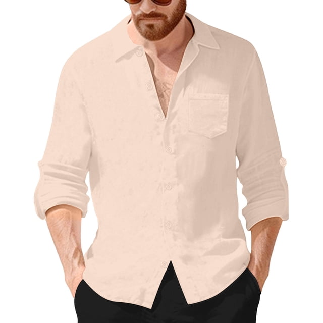 Camisas de Manga Larga con Botón de Solapa para Hombre de Ajuste Suelto Top de Moda de Bolsillo de Cardigan para el Verano