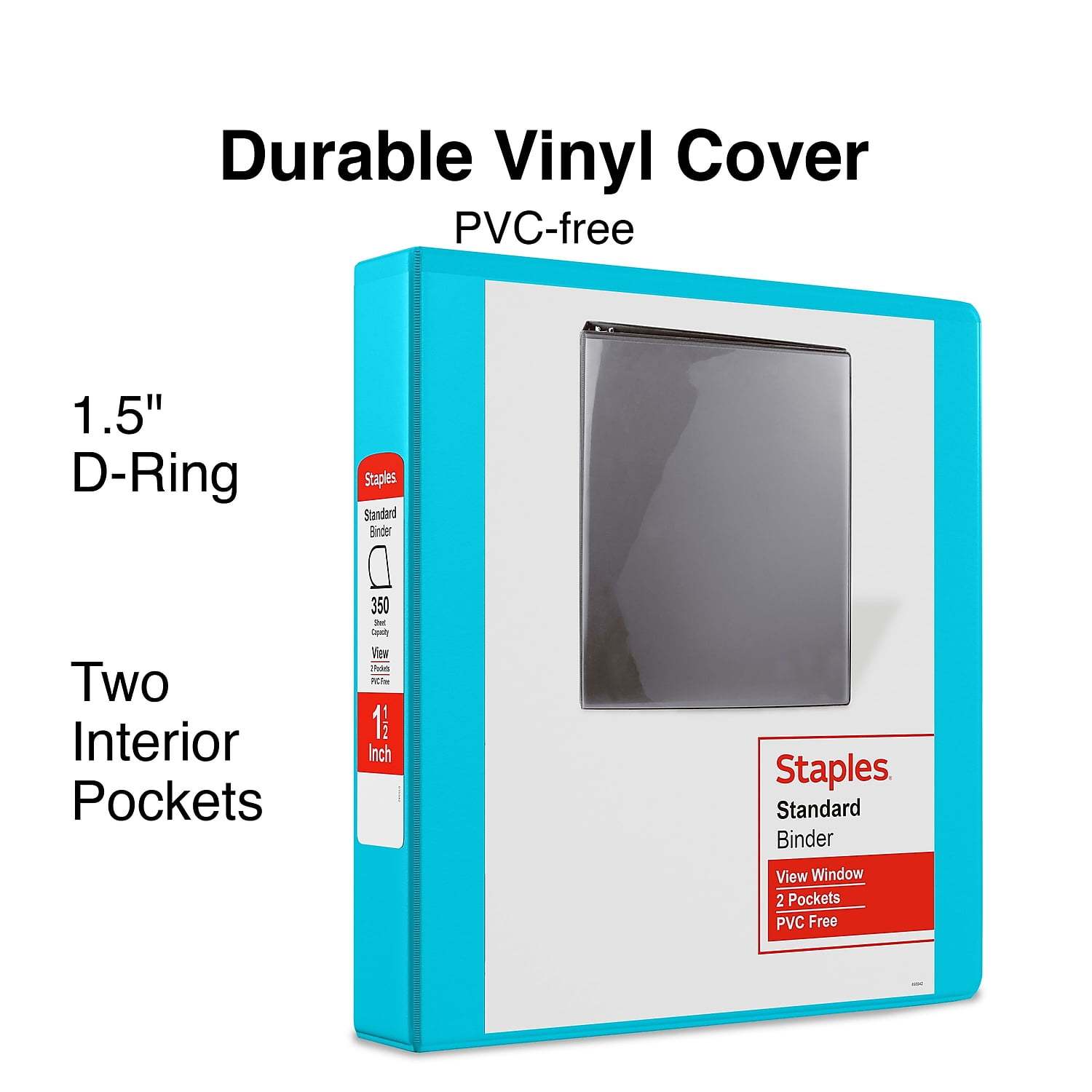 Staples Standard 1.5' 3-Ring View Binder Teal 58686