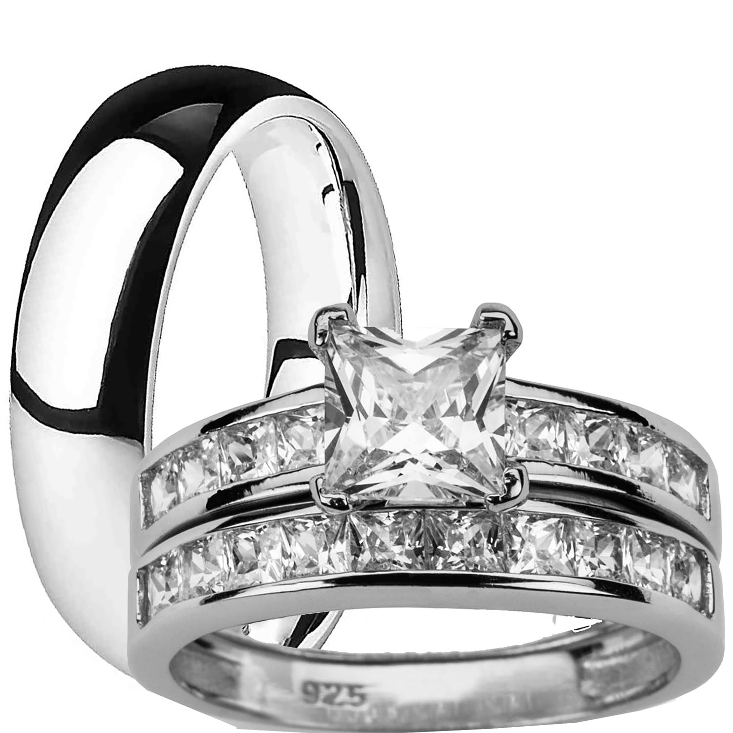 His Hers Matching Wedding Ring Sets Sterling Silver Titanium Bands