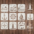 thumbnail image 2 of 9 Pcs Compass Anchor Stencil 6x6 inch Plastic Nautical Theme Painting Stencil Sea Life Stencil Beach Sailboat Lighthouse Fish Stencils Reusable Stencils for Painting on Wood Floor Wall DIY, 2 of 9