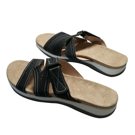 

Woman Orthopedic Comfy Premium Round Toe Sandals Hollow Out Hook-and-loop Design Black 43