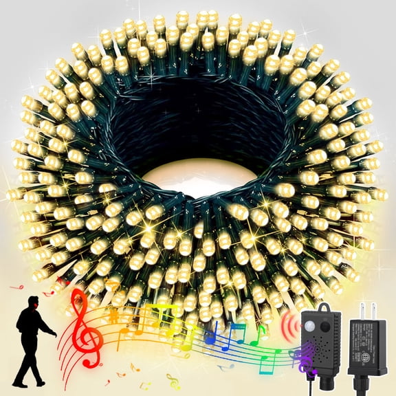 LAMPHOME 66ft Music Christmas Mini Lights (Green Wire),200 LED Fairy Starry String Light Plug in for Indoor Outdoor Xmas Tree Wedding Party Decoration (Warm White)