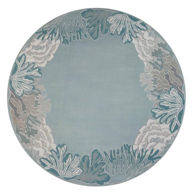 Trans-Ocean Imports RVID8763894 7 ft. 10 in. Liora Manne Round Riviera Reef Border Indoor & Outdoor Rug - Aqua