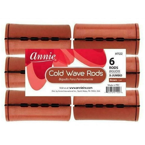 Annie Jumbo Cold Wave Rods with Rubber Band for Hair Curling and Perm Styling - Brown