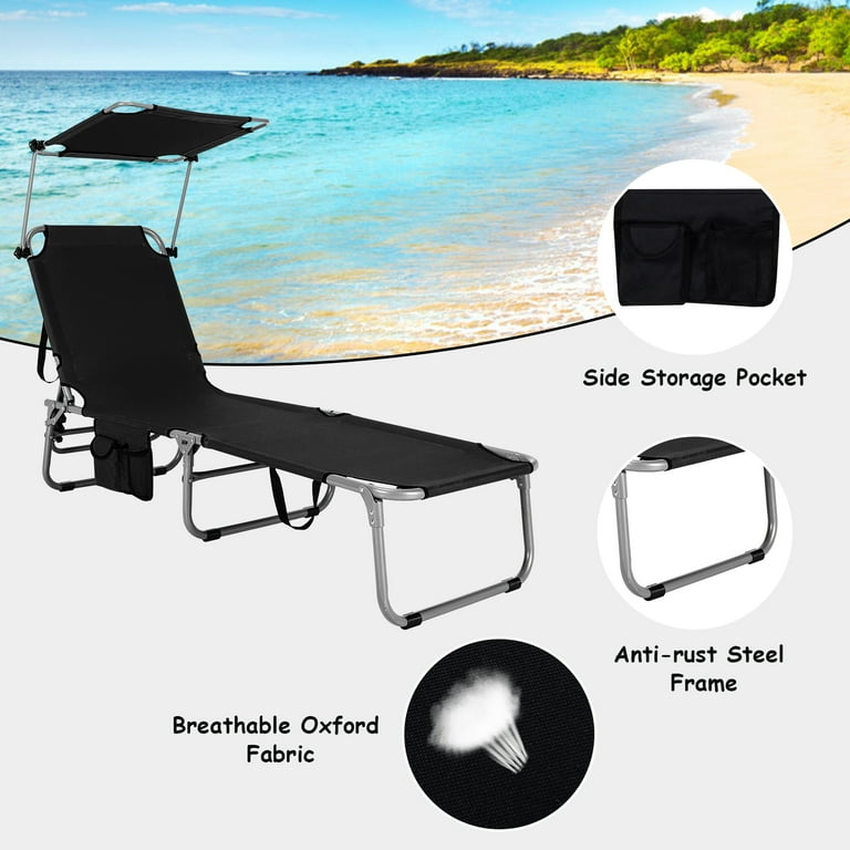 Gymax Adjustable Folding Recliner with Canopy for Poolside
