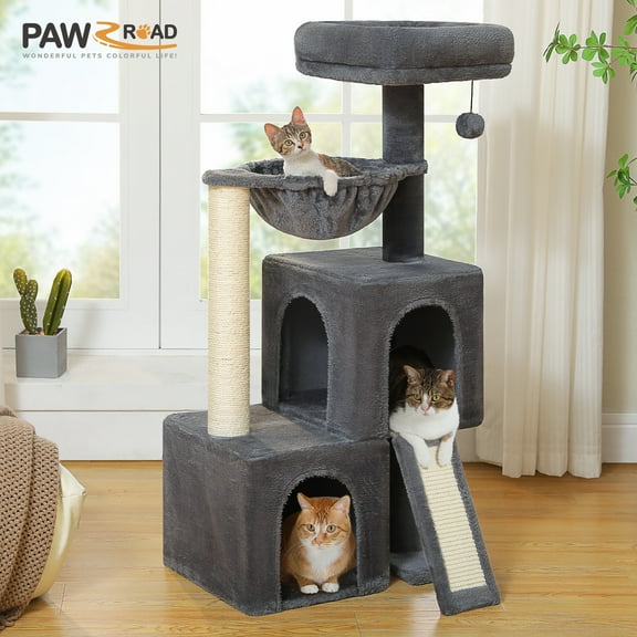 PAWZ Road 41" Cat Tree Condo with Hamock, Cat Scratcing Post Tower Ramp for Indoor Cats,Dark Gray