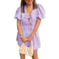 thumbnail image 6 of Summer Short Sleeve Women V-neck Solid Bow Front  Jumpsuit, 6 of 8