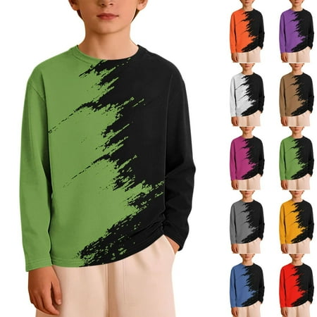 Zpanxa Boys Color Block Brushstroke Print Long Sleeve Button Down Shirt Casual Top Toddler Purple 13-14 Years