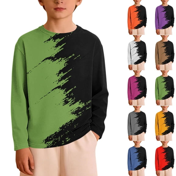 NAISIBABY Boys Long Sleeve T-Shirt (3-14T), Crewneck Cool Graphic Loose Fit Kids Trendy Casual Pullover Tops Green 12T