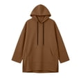 thumbnail image 6 of Asxite Women Fall Winter Tops Round Neck Long Sleeve Hooded Drawstring Side Slit Pocket Loose Pullover Solid Shirts, 6 of 7