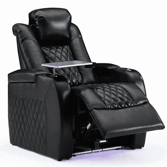 Weilianda Luxury Home Theater Seating Electricity Recliner Power Headrest Recliner Top Grain Leather Movie Chair Gaming Sofa with Tray Table USB Charging Cup Holders,Row of 1 Black