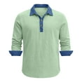 thumbnail image 6 of YanHoo Mens Linen Henley Shirts Denim Color Block Patchwork Long Sleeve Button Up Pullover Summer Beach Casual Henleys T-Shirt Mint Green,XL, 6 of 6