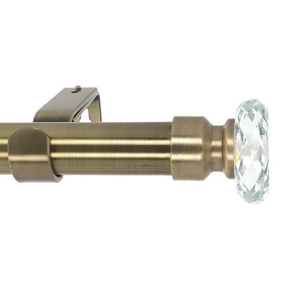 MERIVILLE 1-Inch Diameter Single Curtain Rod, Cut Crystal Finial, Adjustable 28-48 Inch, Antique Brass