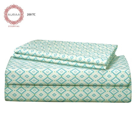 Auraa Essentials 200 TC 100% Cotton Percale Print 3 PC Twin Sheet