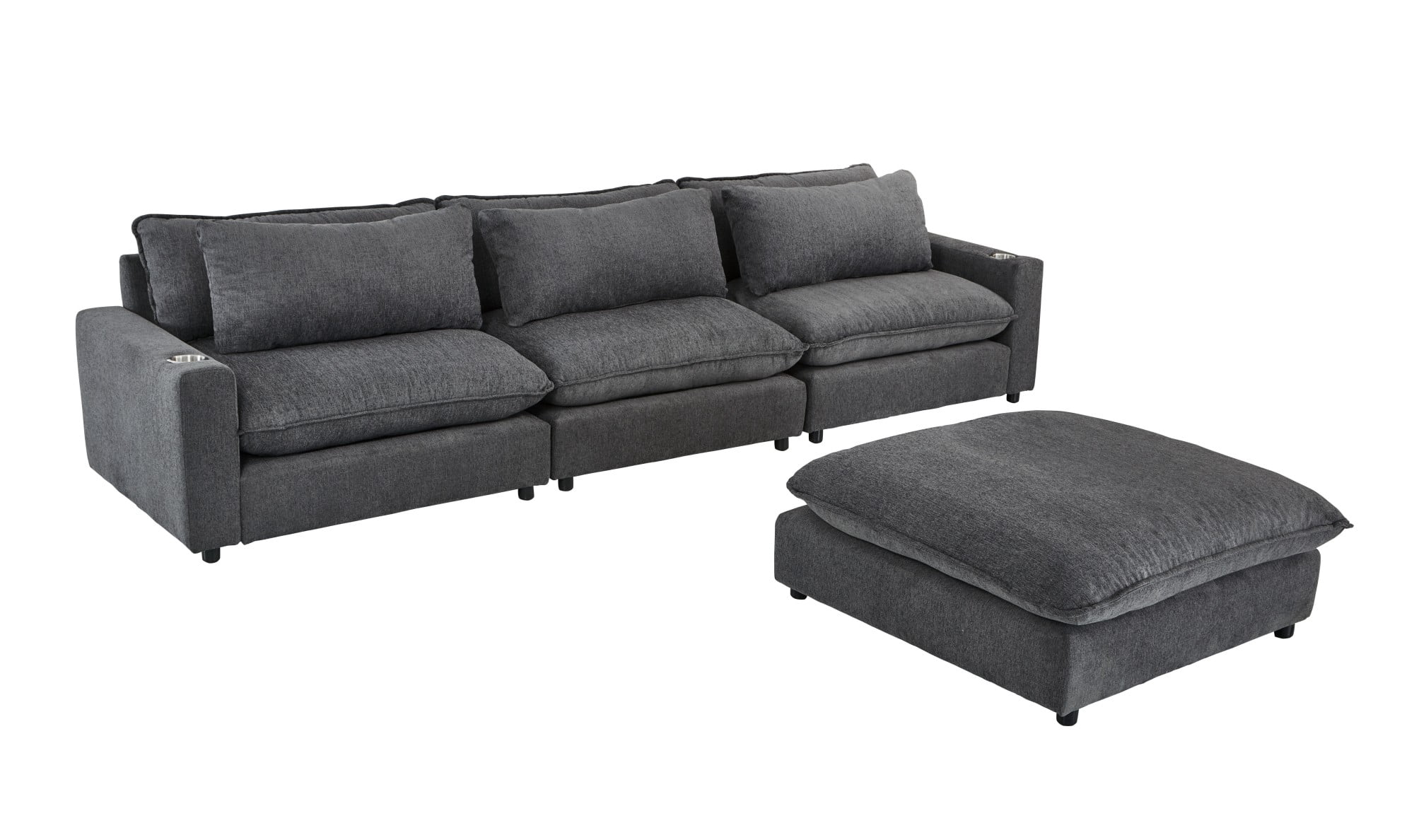 Aukfa 128" Modular Sectional Sofa with Cup Holders, Chenille L Shaped Couch with Convertible Chaise, Dark Gray