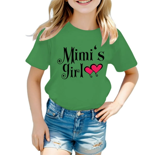 T-shirt Mignon à Motif pour Fille, Col Rond, Manches Courtes, Été, Décontracté, Vert, 100/3 A-4 A