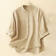 thumbnail image 2 of Annhoo Linen Shirts for Women Summer Spring Solid Color Crewneck Button Down Long Sleeve Tops Beach Clothes, 2 of 9